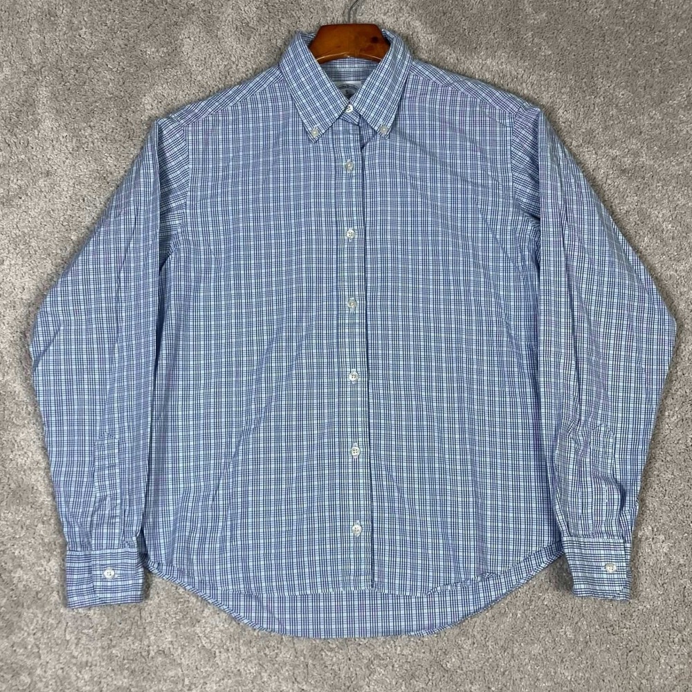 Brooks Brothers Womens Small Blue Plaid Button Down Shirt Long Sleeve Cotton S‎